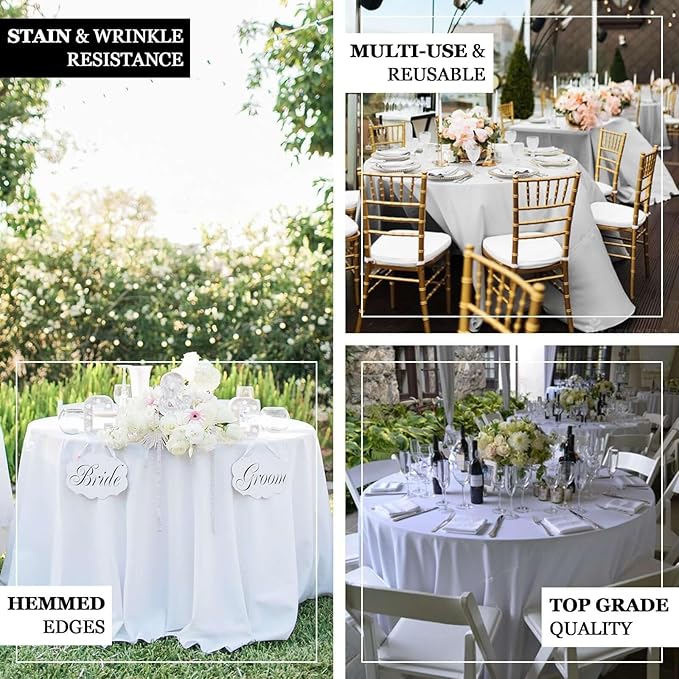 Efavormart Round Tablecloth, 108 Inch Stain & Wrinkle Resistant Washable Table Cloth, Decorative Polyester Fabric Table Cover for Banquet, Wedding, Dining- Black