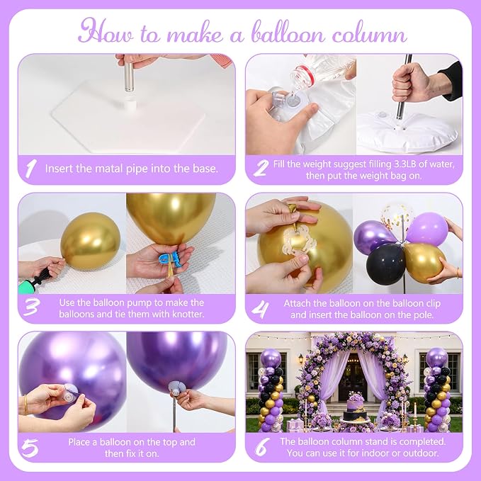 Purple and Black Gold Balloon Column Stand Kit Set of 2 - Image 5