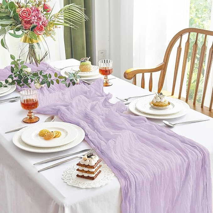 IVAPUPU 4 Pcs Cheesecloth Table Runner - 10ft Lilac Purple Lavender Boho Gauze - Image 8
