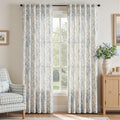 jinchan Blue Floral Linen Curtains 84 Inch Farmhouse Back Tab 2 Panels | Light by JINCHAN