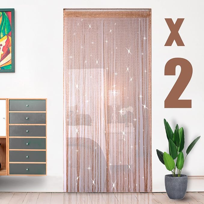Hysenm 2 Pack 39 x 79 Inch String Curtains Door, Hippie Room Decor Beaded - Image 4