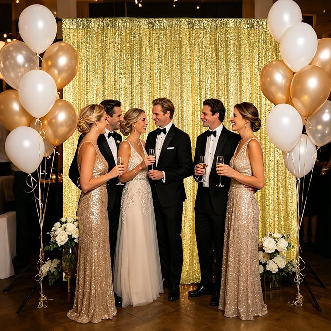 Hahuho Gold Sequin Backdrop Curtain, Party Decoration（6 Panels, 2FT x 8FT - Image 4