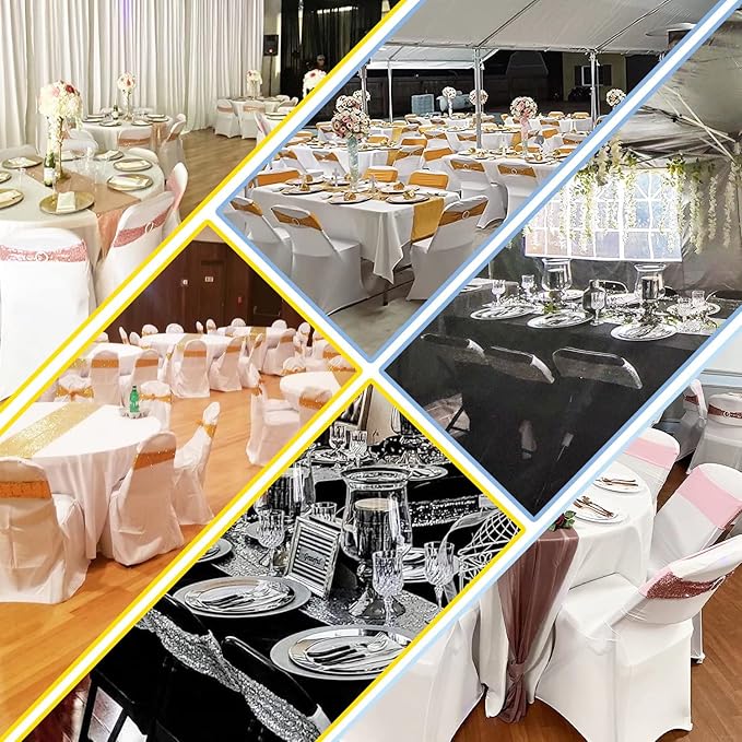 100 Pcs Sequin Chair Sashes Stretch Chair Bands Spandex Polyester Bows for Party Hotel Wedding Banquets Decoration - Royal Blue