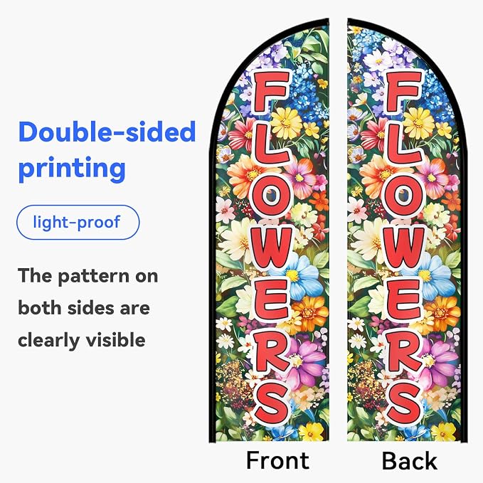 Flowers Feather Flag With Pole Kit, 8FT Double Sided Floral Advertising Swooper - Image 9