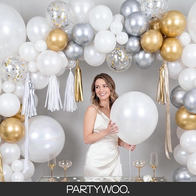 PartyWoo Pearl White Balloons 155pcs Metallic White Color 5 Inch | 18 12 10 5 - Image 9