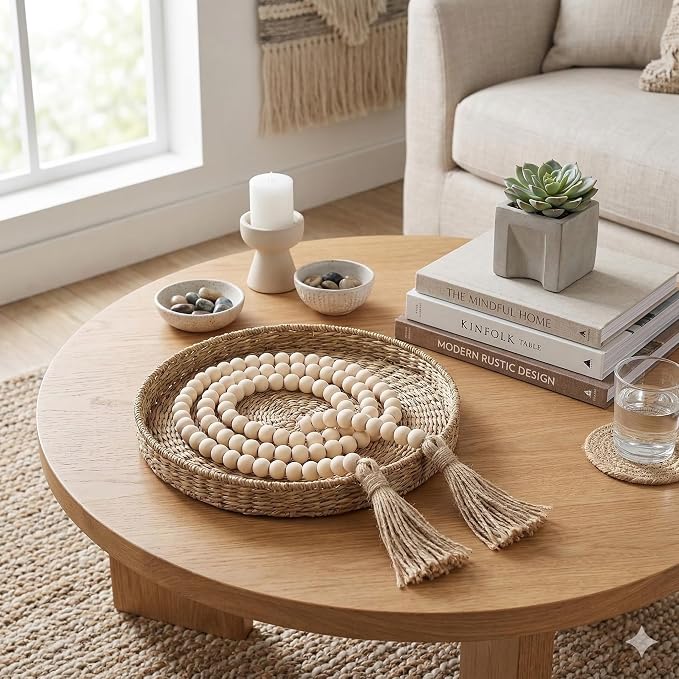 58" Decorative Beads Home Decor Wood Bead Garland | Boho Table Decor, - Image 5