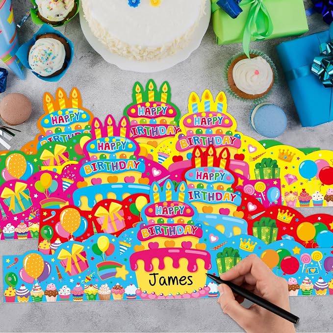 36 Pack Birthday Crowns for Kids Colorful Paper Party Hats Birthday Crown Set - Image 2