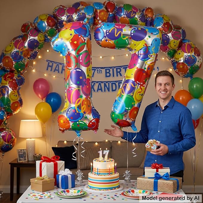 40 Inch Number 17 Balloon Set Large Foil Balloons - Image 3