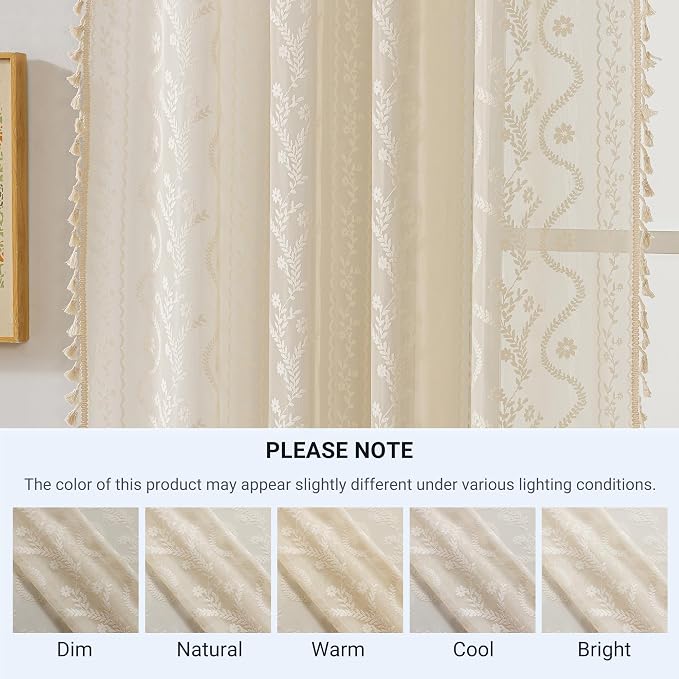WAZZIO Boho Lace Curtains 2 Panels 96 Inches -Cute Vintage Victorian Sheer - Image 9