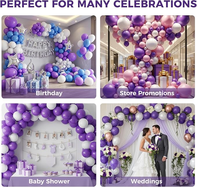 LovesTown 110PCS Purple Latex Balloons 12 Inch Dark Purple Helium Round Balloons - Image 5