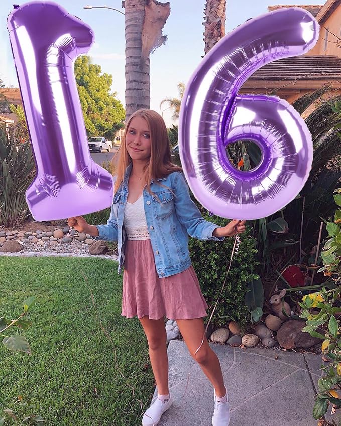 4 Balloon Numbers Party Decorations, 40In Purple Balloons - Image 4