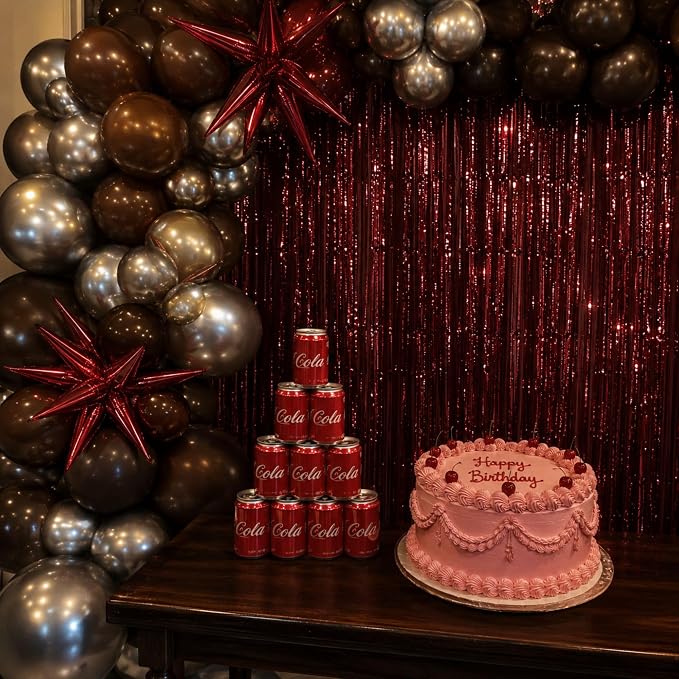Matte Burgundy Foil Fringe Tinsel Backdrop, 2 Pack, 3.3 x 6.6 Ft | Matte Maroon - Image 8