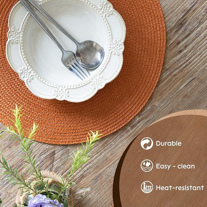FunWheat Round Braided Placemats Set of 6 Table Mats - Image 3