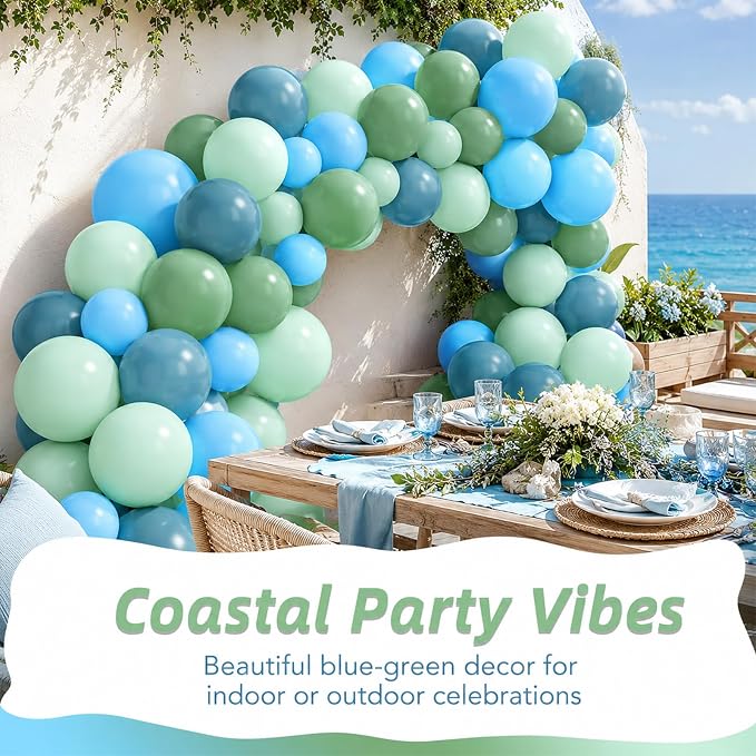 Blue and Green Balloons, Slate Blue Balloon Arch Kit, Baby Blue Light Green - Image 7
