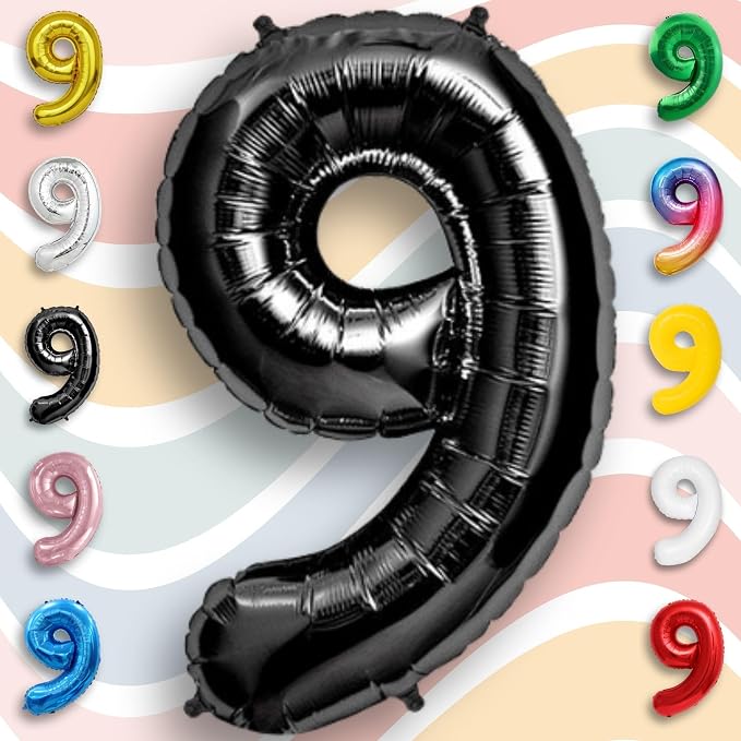 Black Number Balloon 9 Mylar Foil Balloons 16 inch Small - Image 2