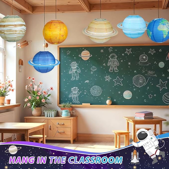 8 PCS Planet Paper Lanterns, 12 Inch Outer Space Party Decorations, Solar - Image 5