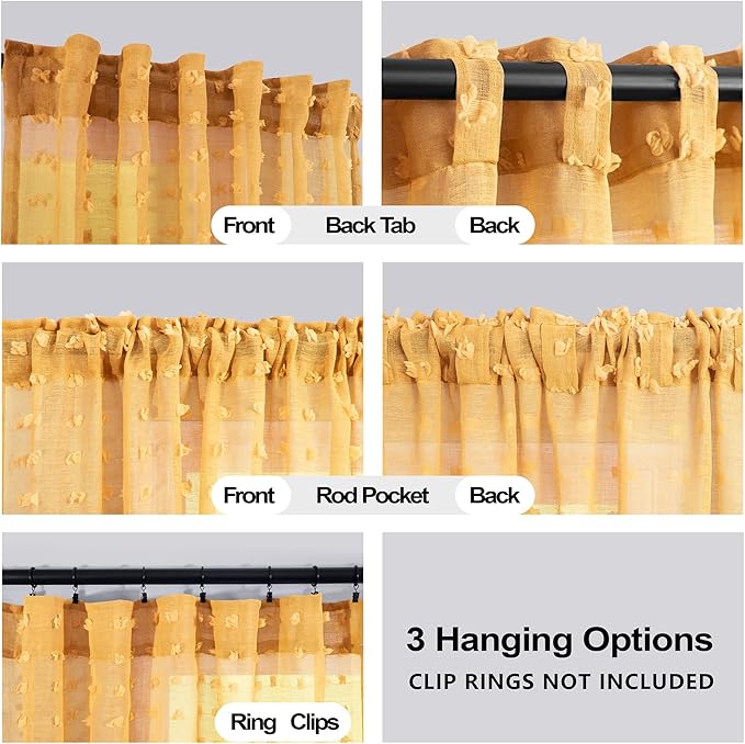 Spring Mustard Yellow Textured Curtains 90 Inch Length 2 Panels - Image 3