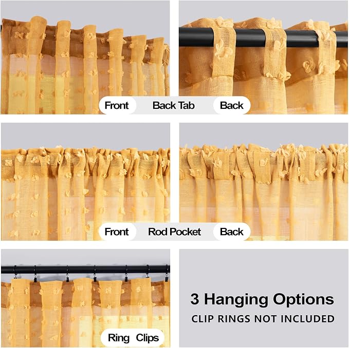 Mustard Yellow Textured Curtains 84 Inch Length 2 Panels - Image 3