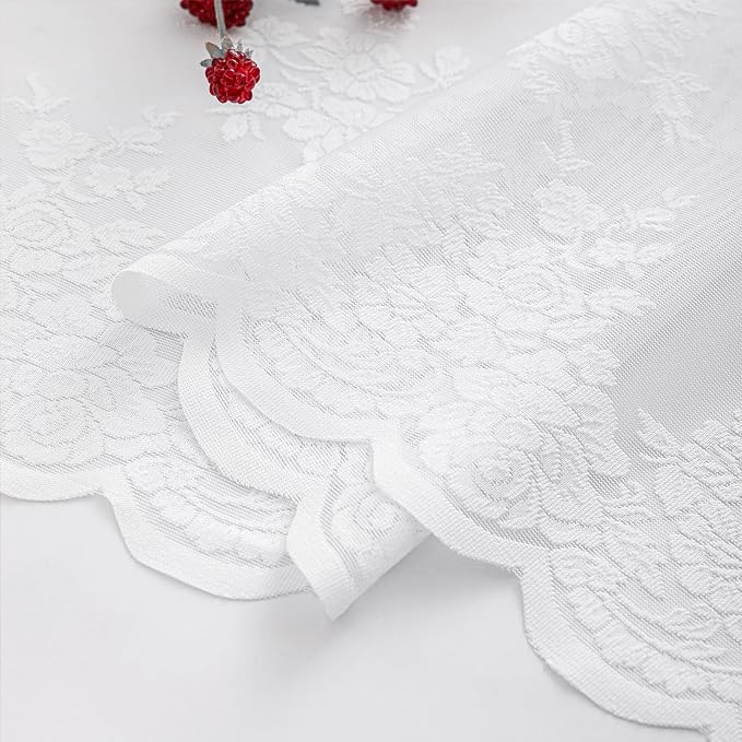 Kotile White Floral Lace Curtains - Image 7