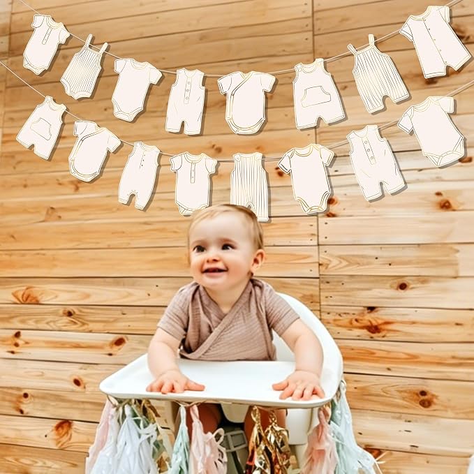 Boho Neutral Baby Clothes Banner Garland 2pcs Pre-Assembled Bunting Banners - Image 8