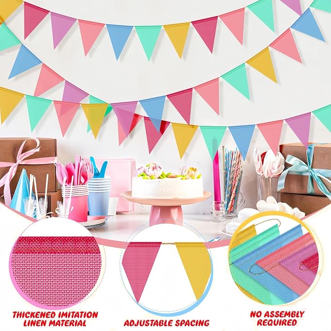 8 Strings 96 Feet Pastel Pennant Banner Flags - Image 3