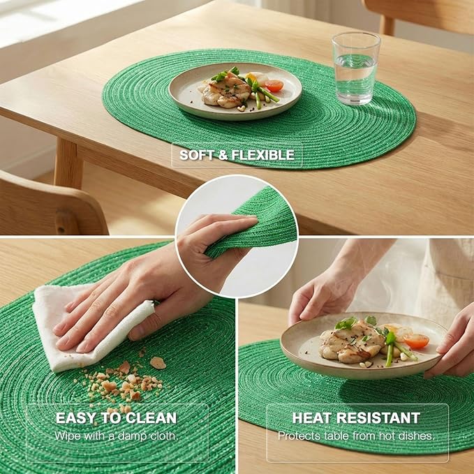 Placemats Set of 8, Woven Oval Braided Dining Table Mats | 12 x 17.5 Inch Size - Image 5