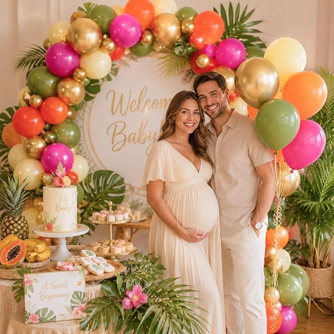 Tropical Hawaiian Balloons Arch Garland Kit, Olive Green Hot Pink Orange Yellow - Image 6