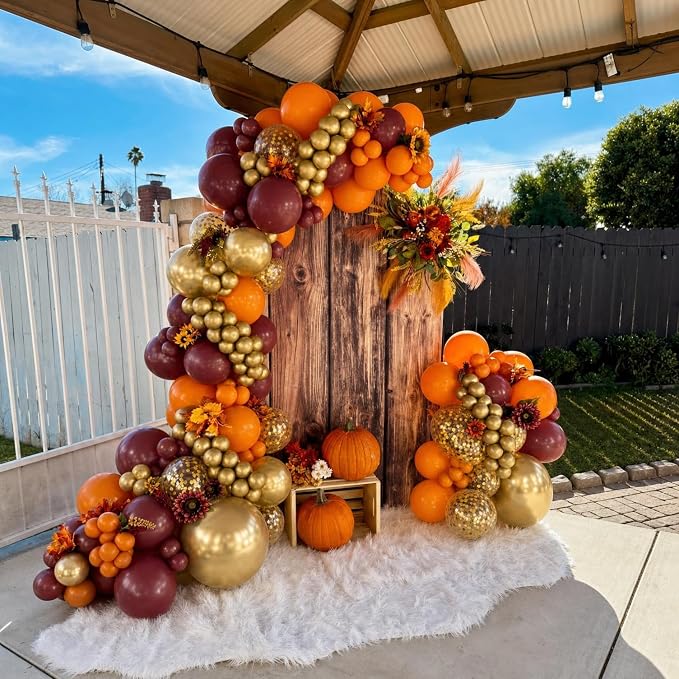 Burgundy Orange Fall Balloons for Autumn Thanksgiving Party Decorations | 60Pcs - Image 3