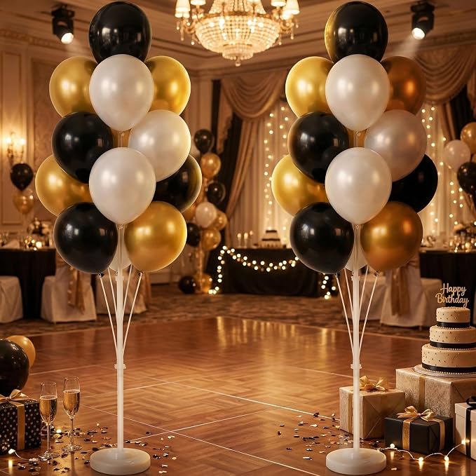 HIINS 10" Black Gold Balloon Column Kit Set of 2 - Image 6