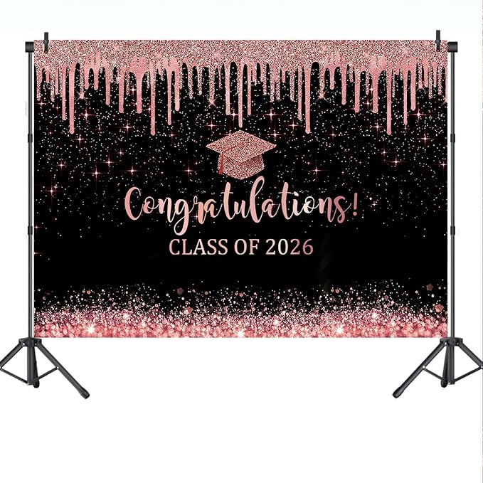 Mocsicka Rose and Gold Graduation Backdrop Congratulations Class of 2024 - Image 4
