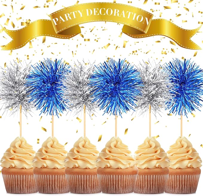 Chinco 100 Pcs Foil Firework Cupcake Toppers Sparkle Tinsel Cake Toppers Cake - Image 3