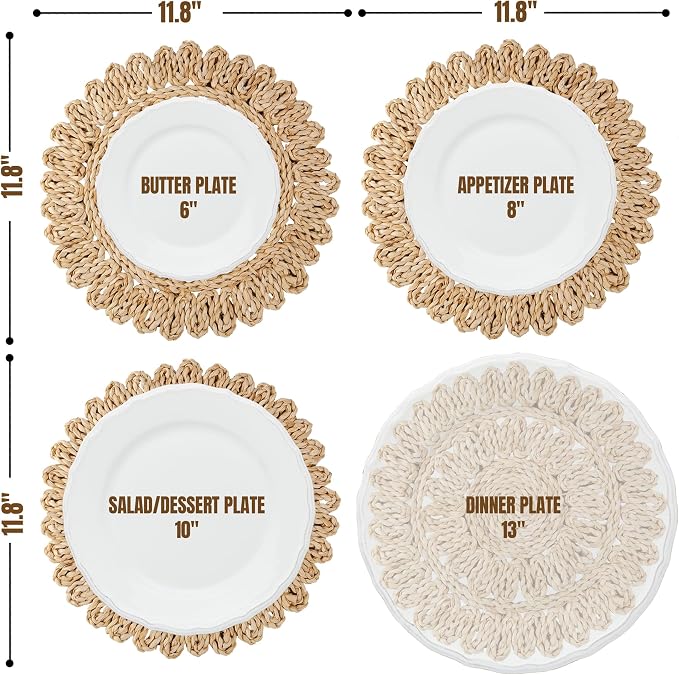 11.8" Corn Husk Woven Round Placemats Set of 6 - Image 3