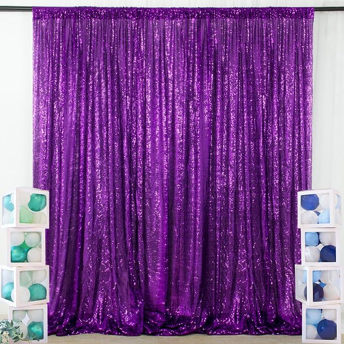 ShinyBeauty 5x7FT Purple Sequin Backdrop Curtain | Photo Booth Background - Image 2
