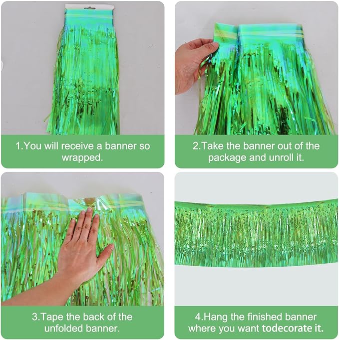 BEISHIDA Shining Green Fringe Garland Banner Wall Tinsel Foil Streamers | 3Pack - Image 3