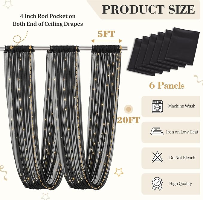 6 Panels Black Ceiling Curtains - Image 3