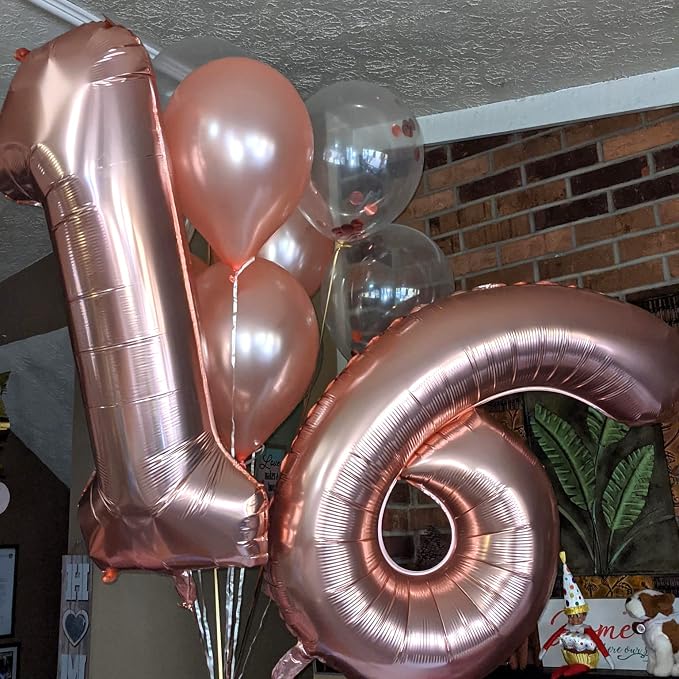 Rose Gold 1 Balloons, 40 Inch Giant Helium Foil Number 0-9 - Image 5
