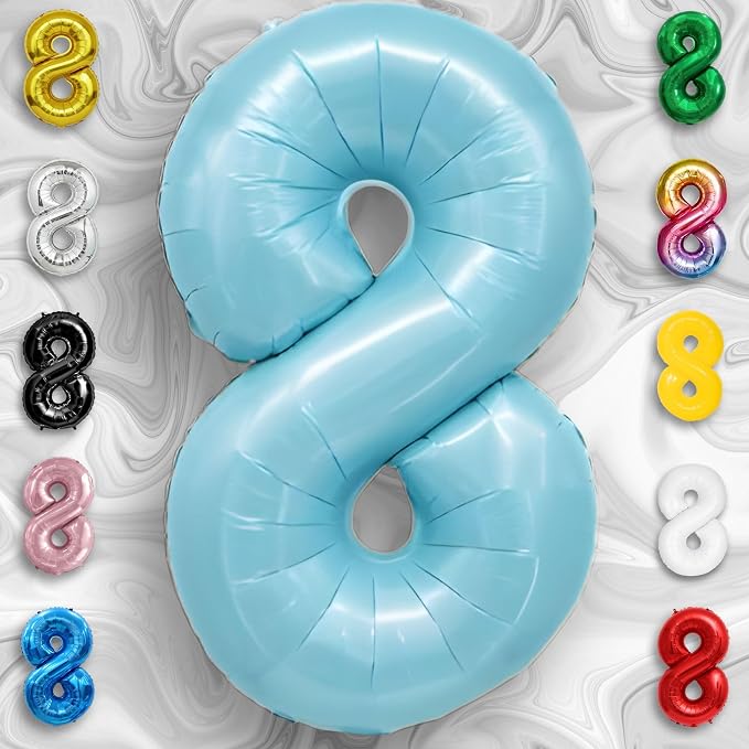 Candy Blue Number Balloon 8 Mylar Foil Balloons 16 inch - Image 3