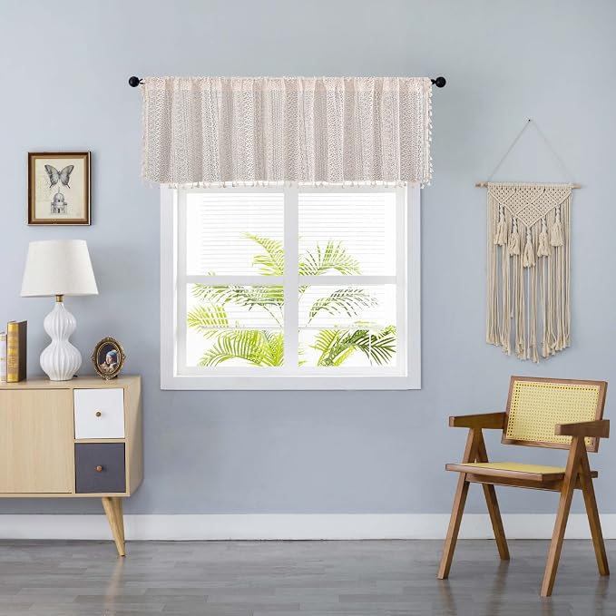 Sutuo Home Boho Sheer Curtain Valance Tier Crochet Lace - Image 2