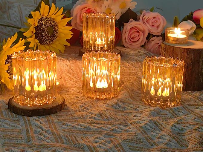 GOLDEAL 24Pcs Gold Glass Votive Candle Holders Tealight Holders Decorative, Tea Candle Holders Bulk,Candlestick for Wedding, Party,Dinner, Home Table Decor.