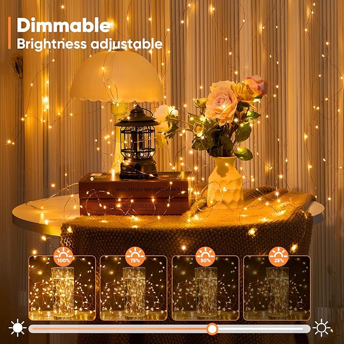 1 Pack 32.8 Ft. Battery Operated Outdoor String Lights with Remote & Timer, LED Warm White Fairy Lights, Waterproof Twinkle Lights for Bedroom, Dorm, Mason Jar, Wedding, Party, Christmas