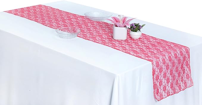 MDS Pack of 20 Wedding 12 x 108 inches Lace Table Runner for Wedding, Decorations for Birthday Parties, Banquets, Graduations, Engagements, and Runners fit Rectangle, Round Table- Coral