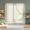 jinchan Blue Floral Embroidered Short Linen Curtains 54×54 Inches 2 Panels | by JINCHAN