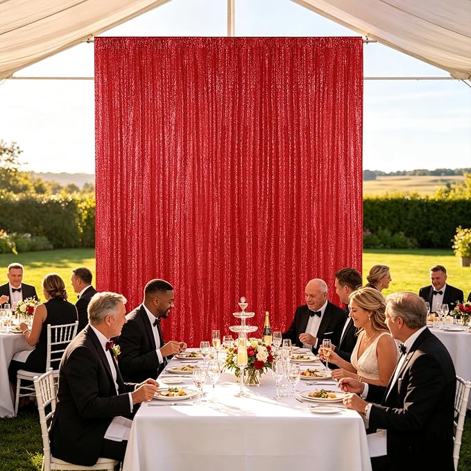 Hahuho Red Sequin Backdrop Curtain, Party Decoration（6 Panels, 2FT x 8FT - Image 4