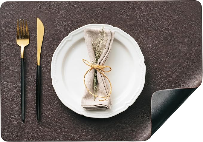 Placemats Set of 4, DOLOPL Reversible Dual-Color Faux Leather Place Mats by DOLOPLOfficial