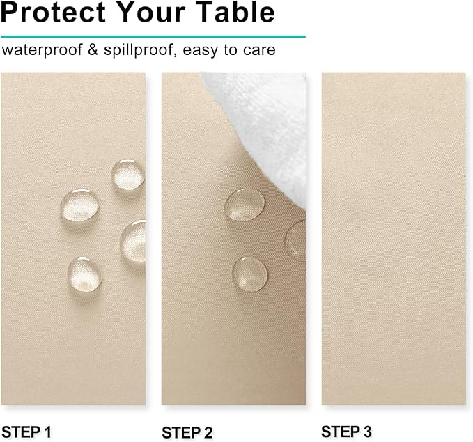 Hiasan Waterproof Tablecloth Rectangle - Washable Fabric Table Cloth for Dining Room Kitchen Birthday Party and Outdoor Use, Beige, 60 x 140 Inch
