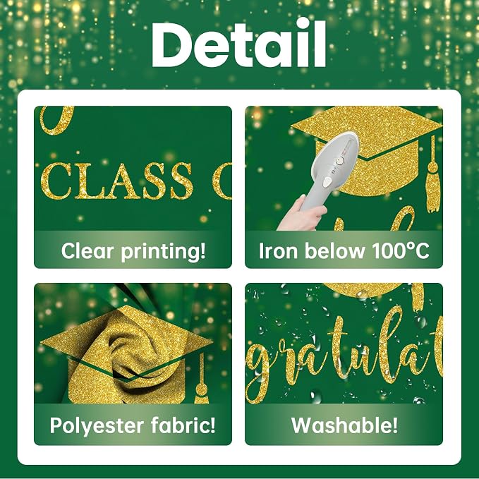 Mocsicka Class of 2026 Backdrop Green Gold Glitter Bokeh Graduation Party - Image 3