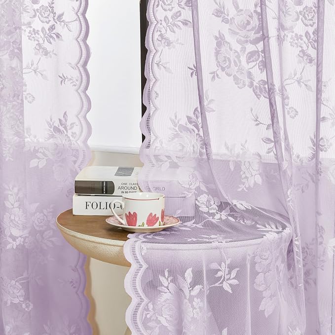 SEEKRIGHT Violet Lace Curtains 72 Inch Length 2 Panels Set Romantic Purple - Image 3