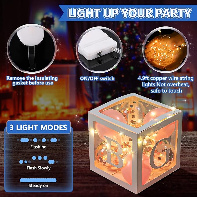 Baby Shower Balloon Box Decorations, 4 Pack Led Fairy String Lights and 40 Pcs - Image 4