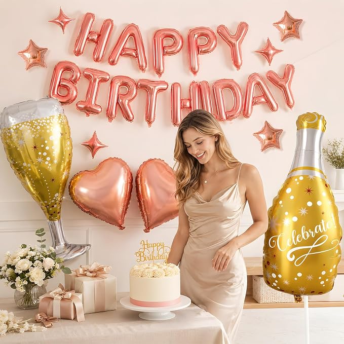 Rose Gold Happy Birthday Balloons Banner, Birthday Decorations - Image 3