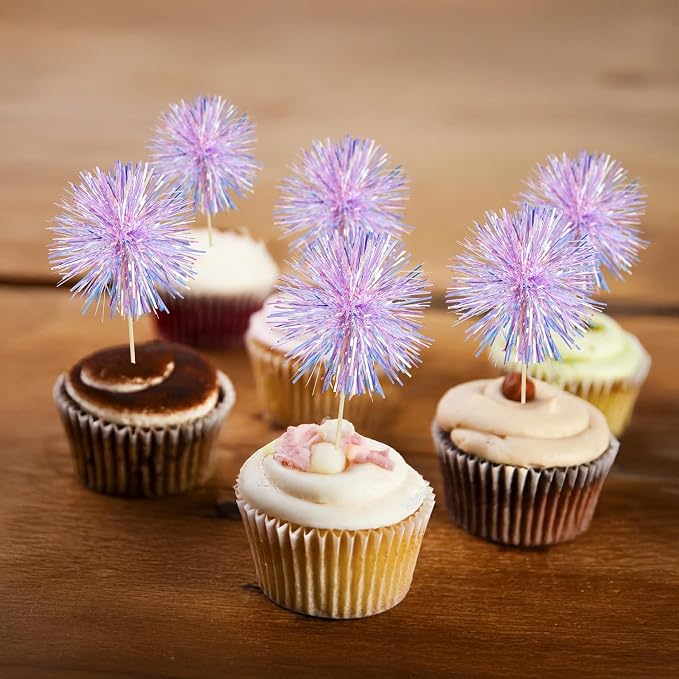 Gyufise 30Pcs Foil Firework Cupcake Toppers Sparkle Tinsel Cake Toppers Tinsel - Image 6